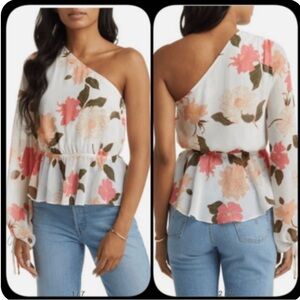 NWT VICI Asymmetrical Floral One-Shoulder Top with Long Sleeve - Large